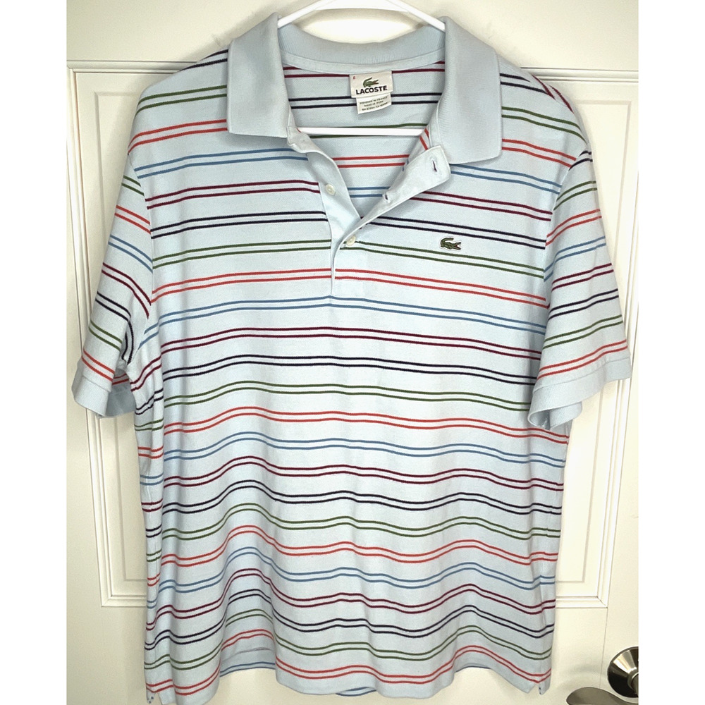 Vintage Lacoste Men's Striped Polo Golf Shirt Sz 6 (XL) 100% Cotton Retro Logo
